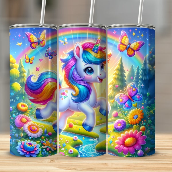 Colorful Unicorn Tumbler, Cute Magical Unicorn Travel Mug, Rainbow Hair, Kids Drinkware, Gift for Children