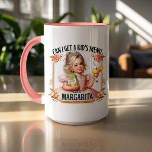 Caneca de solicitação de menu infantil engraçado, caneca de caixa de suco de margarita, caneca de humor adulto sarcástico, xícara de café retrô da moda, caneca de princesa fofa
