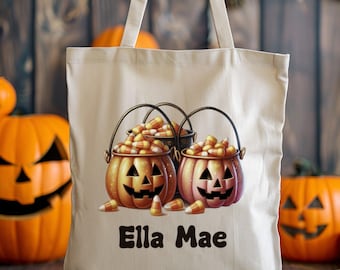 Bolsa personalizada de truco o trato, bolsa de Halloween personalizada, tote de Halloween, bolsa de Halloween para niños con nombre, bolsas personalizadas de truco o trato