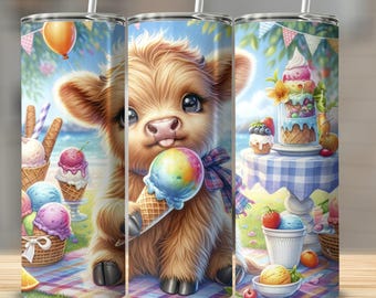Sommer, Eiscreme-Party Highland Kuh 20 Unzen Skinny Tumbler, Geschenk für Weihnachten, Geschenk für Freund, Familie