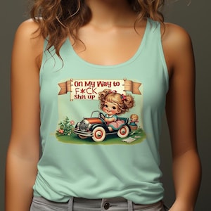 Camiseta sin mangas divertida de estilo retro vintage, camiseta con gráfico de chica de dibujos animados adorable, camiseta con eslogan divertido, ropa informal de verano