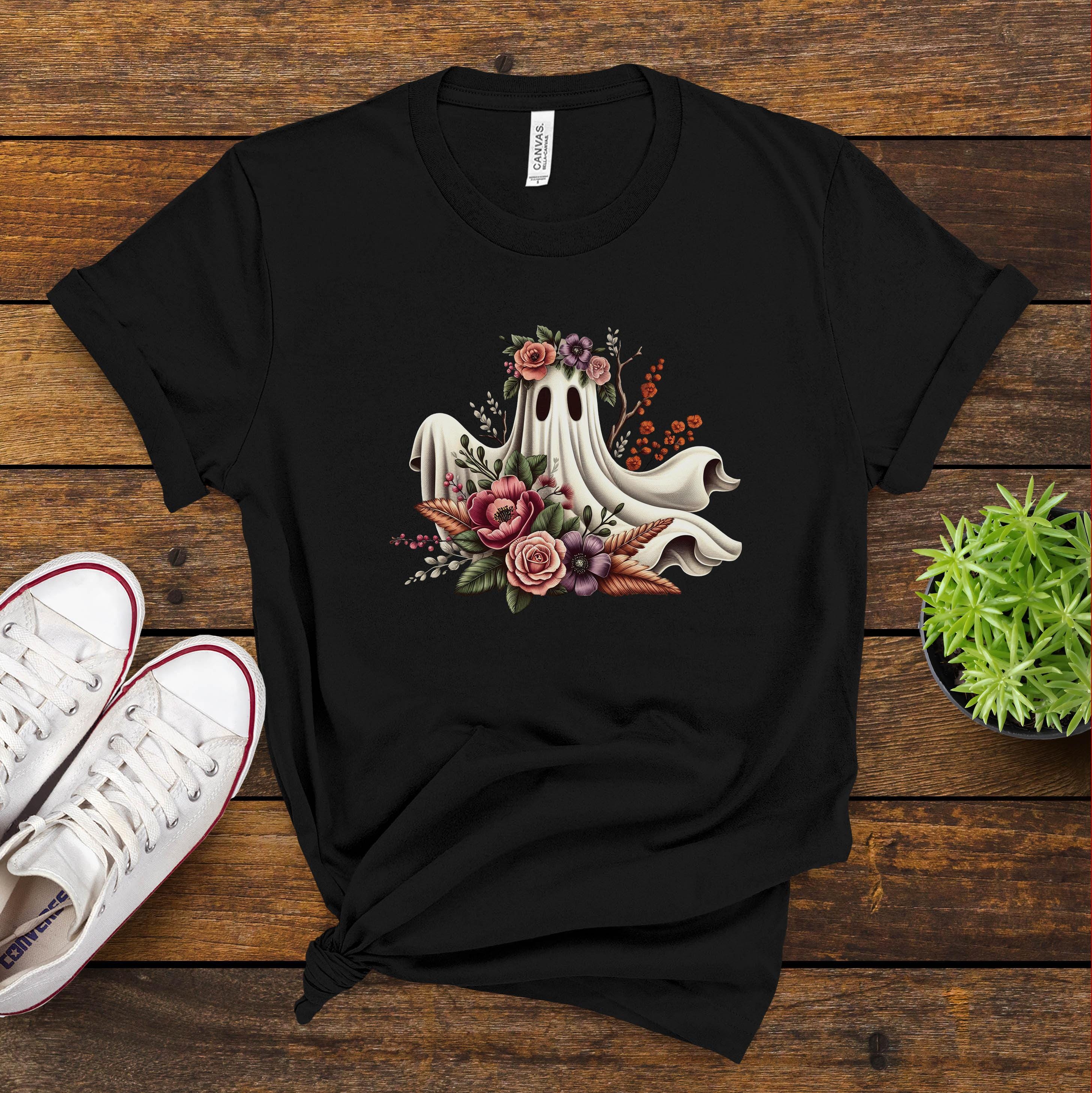 Maglietta Donna Spettrale Halloween Con Fantasmi Ricamati – Maniche Corte, Girocollo, Top Autunnale Grigio, Taglie S-XXL - 3