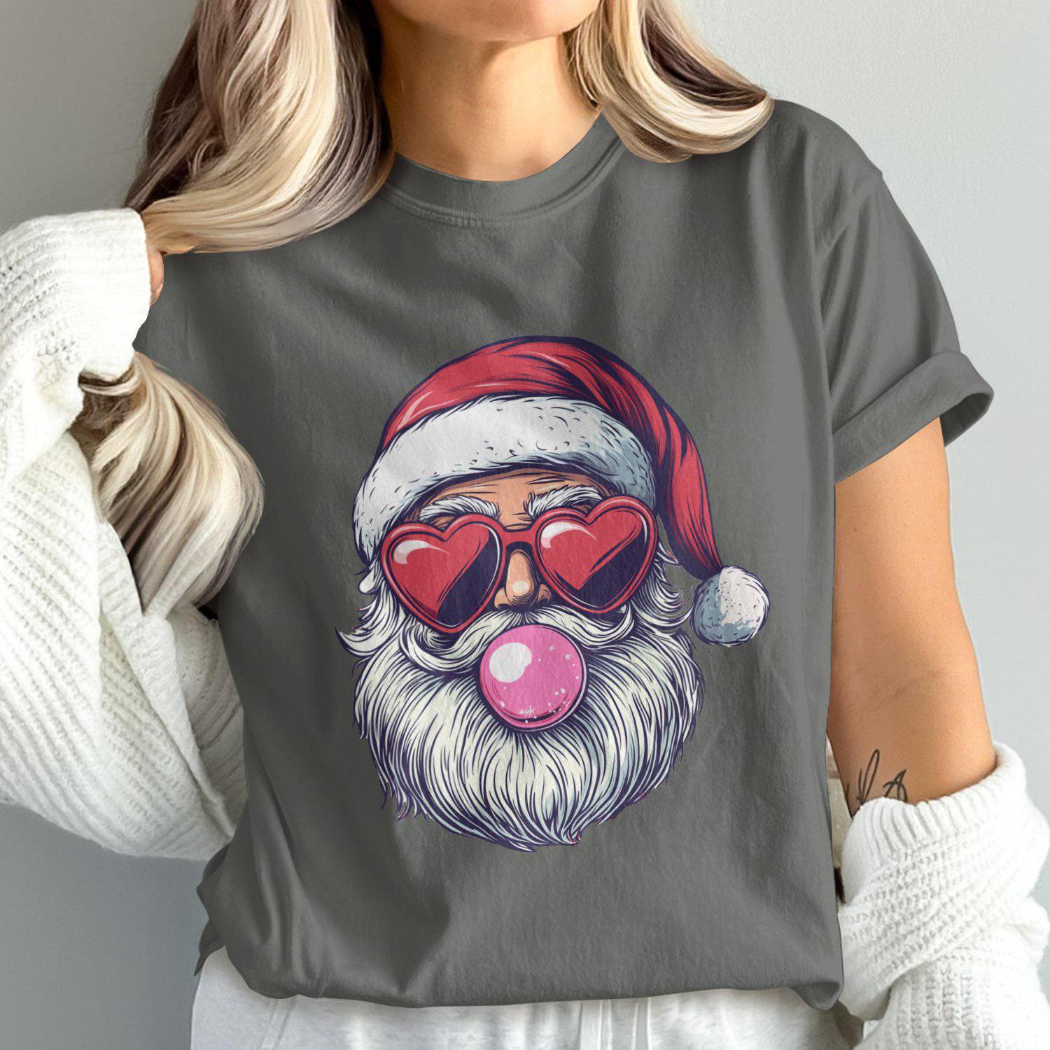 Santa Claus With Heart Sunglasses Bubblegum Comfort Colors T