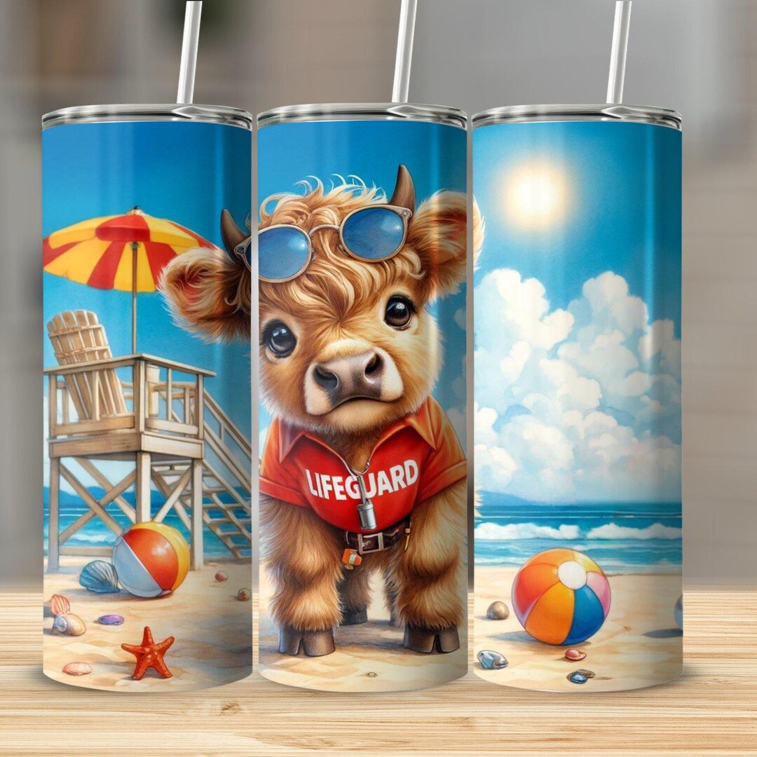 Cow Lifeguards Lifeguard, Beach, Summer Highland Cow 20oz Skinny Tumbler, Gift for ...