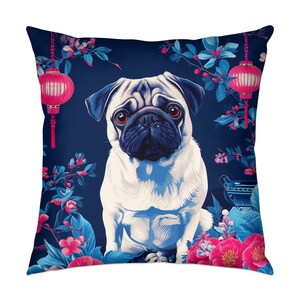 Pug Throw Pillow Modern Toile de Juoy Dog Breed Throw Pillow, Brightly Colored Decorative Cushion, Vibrant Pet Design, Pillow for Dog Lovers