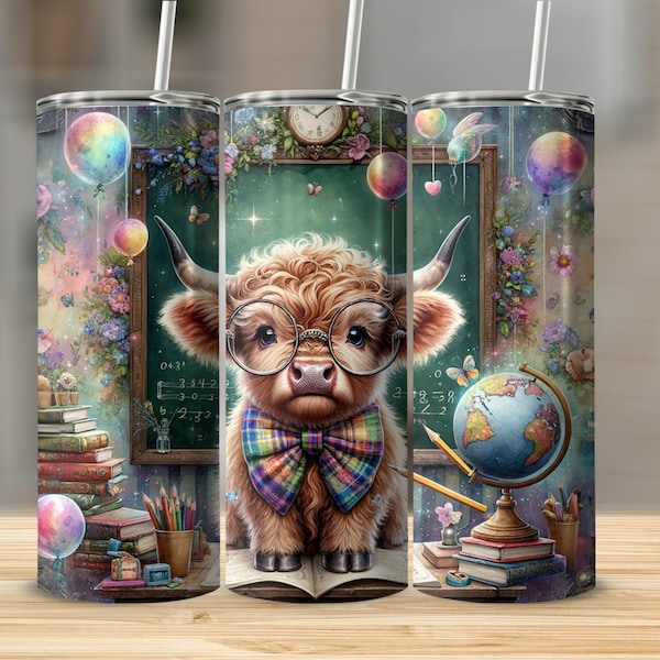 Teacher Appreciation Highland Cow Tumbler, Whimsical Forest Animal Travel Cup