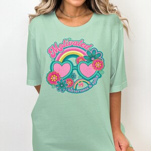 Motivated by Bitterness and Spite T-Shirt, Retro Groovy Design, Cute Heart Sunglasses Shirt, Colorful Floral Tee, Vintage Style Top image 3