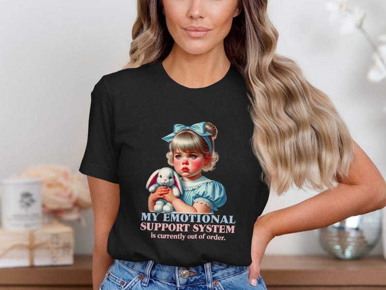 Funny Adult Humor Tee, My Emotional Support System T-Shirt, Sarcastic Retro Quote Shirt, Trendy Retro Graphic Tee, Out of Order Tee image 2
