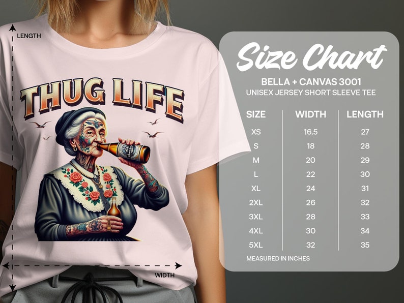 Thug Life Adult Humor T-Shirt, Funny Grandma Drinking Beer Tee, Cool Graphic Tee, Unique Tattooed Grandma Shirt, Hipster Novelty Shirt image 2