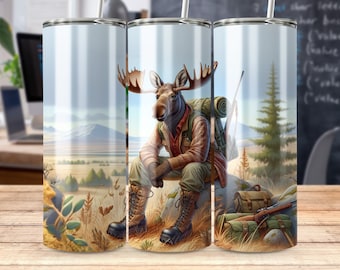 Moose Art Tumbler, Woodland Animal Tumbler, Hiking Adventure Tumbler, Nature Lover Tumbler, Wildlife Scenic Tumbler Gift
