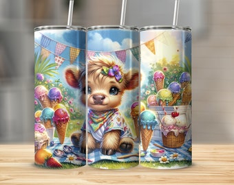 Trinkbecher mit Hochlandrind-Motiv, Eiscreme-Motiv, Edelstahl-Trinkgefäß