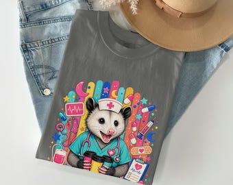Clinically Awake Opossum Nurse T-Shirt, Funny Nurse Gift for RN, Retro Healthcare Worker Tee, Emotional Offline Medical Shirt