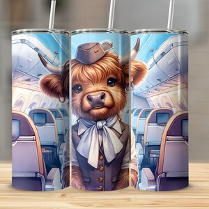 Vaso piloto de vaca Highland, taza de viaje ilustrada con animales lindos, taza de bebida única para café o té