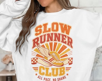 Slow Runner Club Shirt | Vintage Running Tee | All Pace No Shame Funny Graphic T-Shirt | Retro Marathon Training Gift for Runners