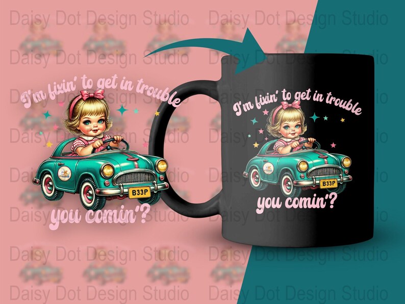 Vintage Car and Cute Toddler Graphic Mug, Fun Quote Coffee Cup, Unique Gift Idea