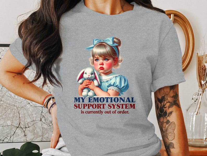 Funny Adult Humor Tee, My Emotional Support System T-Shirt, Sarcastic Retro Quote Shirt, Trendy Retro Graphic Tee, Out of Order Tee image 7