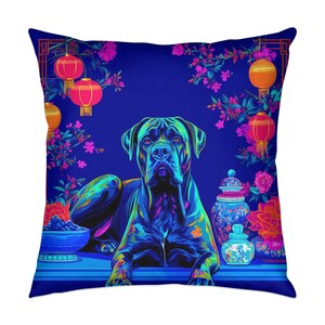 Modern Brightly Colored Toile de Juoy Pattern Dog Breed Throw Pillow, Decorative Couch Pillow, Dog Lovers Gift, Vibrant Dog Art