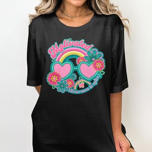 Motivated by Bitterness and Spite T-Shirt, Retro Groovy Design, Cute Heart Sunglasses Shirt, Colorful Floral Tee, Vintage Style Top image 8