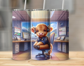 Vaso térmico para operador del 911, diseño de vaca de las Tierras Altas, acero inoxidable, 591 ml (20 oz).