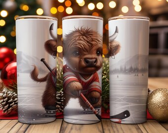 Cute Highland Cow Hockey Tumbler, Best Hockey Gifts for Boys, Custom Hockey Gift, Hockey Player Gift, Hockey Mom and Dad Gifts, Unique