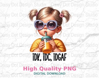 Divertente citazione sarcastica "Idk Idc Idgaf", design retrò per maglietta (download digitale png)