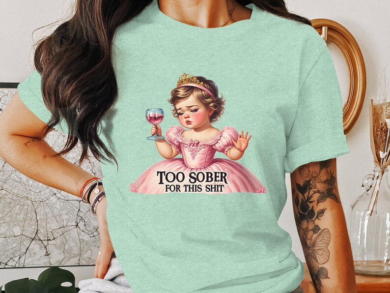 Camiseta engraçada, camiseta de humor adulto, camiseta muito sóbria para essa merda, camiseta gráfica sarcástica, blusa retrô da moda, presente para amigos, roupa de festa imagem 3