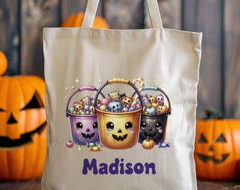 Personalized Halloween Tote Bag: Custom Name Trick or Treat Bag - Etsy