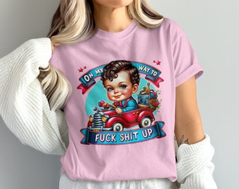 Funny Baby Car Graphic Tee, Cute Baby Driving Retro Car T-Shirt, Humorous Baby Quote T-Shirt, Retro Baby Design Tee, Novelty Shirt