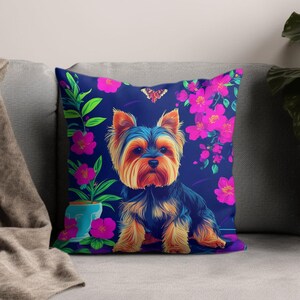 Yorkshire Terrier Throw Pillow Modern Brightly Colored Toile de Juoy Dog Breed Pillow Vibrant Dog Print Throw Pillow Home