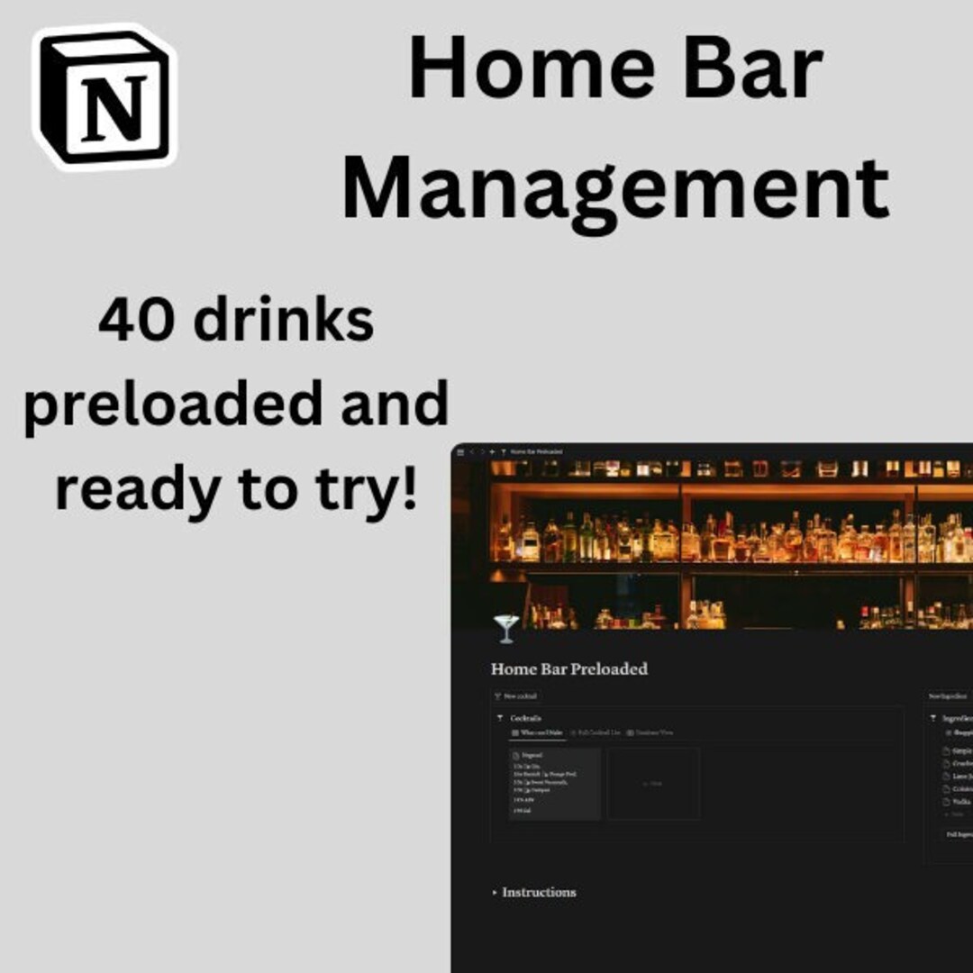 Management Cocktail Preloaded Home Cocktail Management Notion Template - Etsy