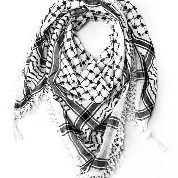 Palestinian Keffiyeh: Timeless Style! Authentic kufiya Scarf-Hi-Quality, Arafat Hatta Kofya Headwear. Classic Hatta Kufiyah Scarve Shemagh.