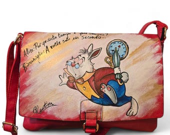Bolso pintado a mano – Conejo Blanco (Alicia en el País de las Maravillas)