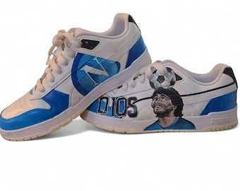 Handmålade Puma-skor – Maradona och Napoli Scudetto • Bärbar konst • Specialdesignade sneakers