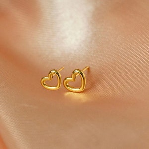 14k Gold Plated Heart Stud Earrings | Dainty Love Jewelry | Heart Shaped Stud Earrings | 14k Gold Plated Love Symbols | Petite Love Studs