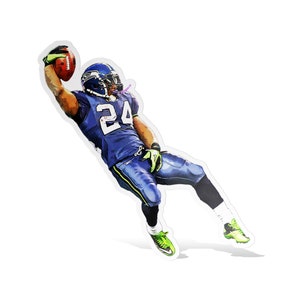 Marshall Lynch Blue Seattle Seahawks Football Glossy Sticker Vinyl Laminate, Self Adhesive-Free US Shipping