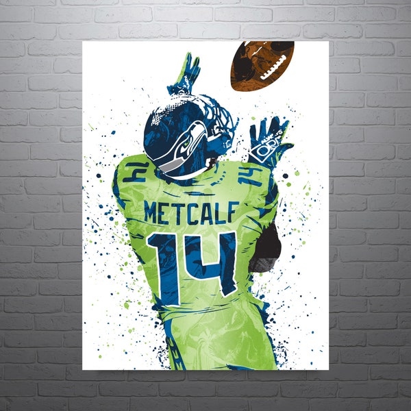 DK Metcalf Green Seattle Seahawks Football Art Poster-Free US Shipping