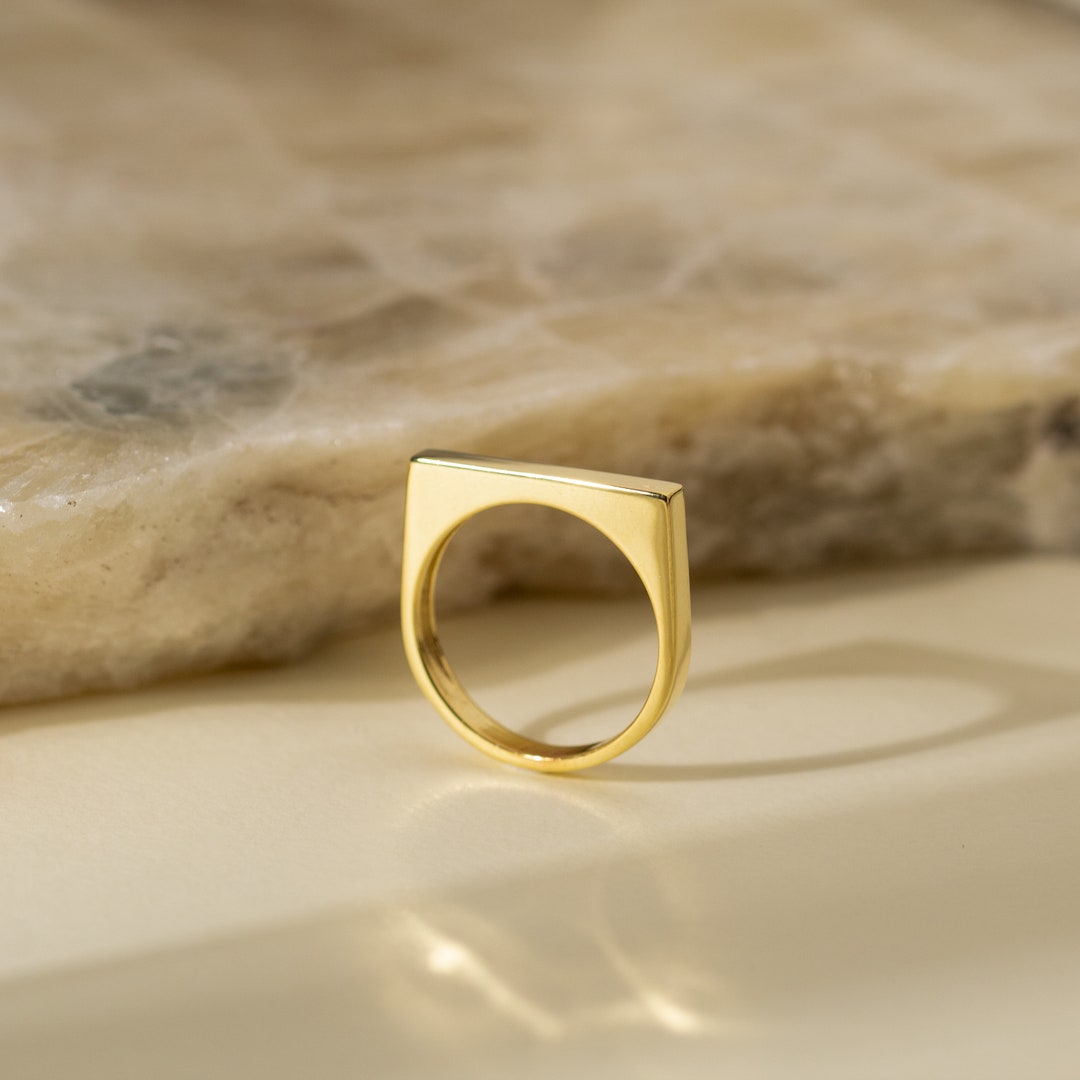 Minimalist 14K Solid Gold Rectangular Flat Bar Stacking Ring, Dainty ...