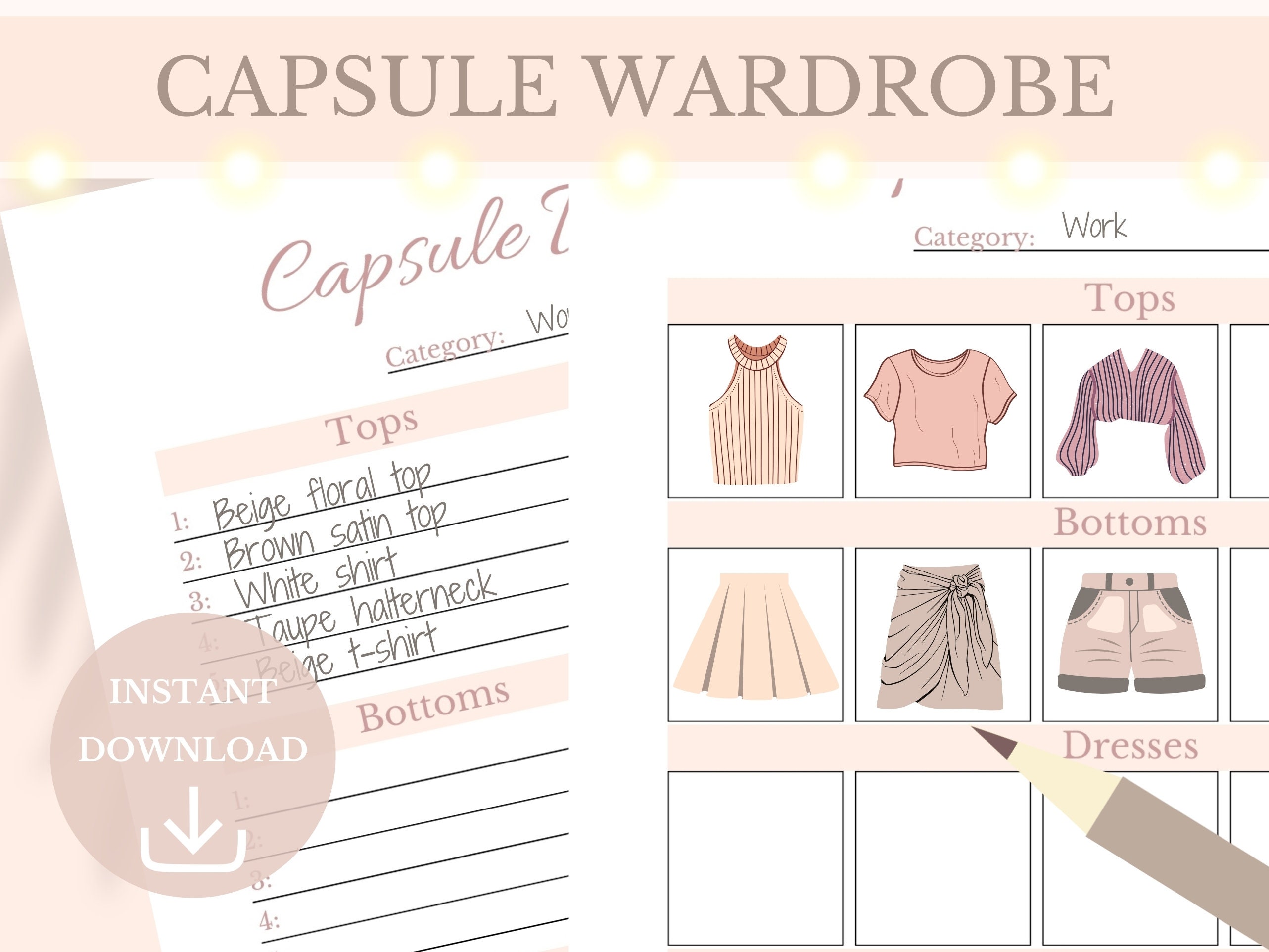 Capsule Wardrobe Printable Outfit Planner Clothes Organizer Minimalist ...