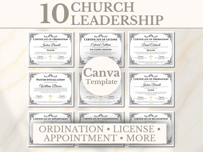 10 Church Certificate Canva Template Bundle Pastor Ordination ...