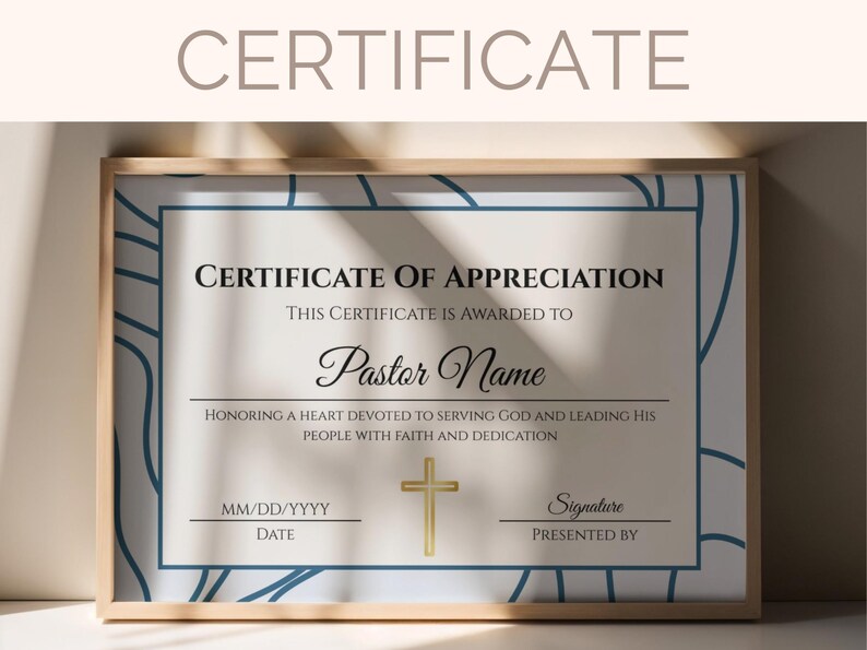 EDITABLE Church Certificate of Appreciation Template Pastor Certificate ...