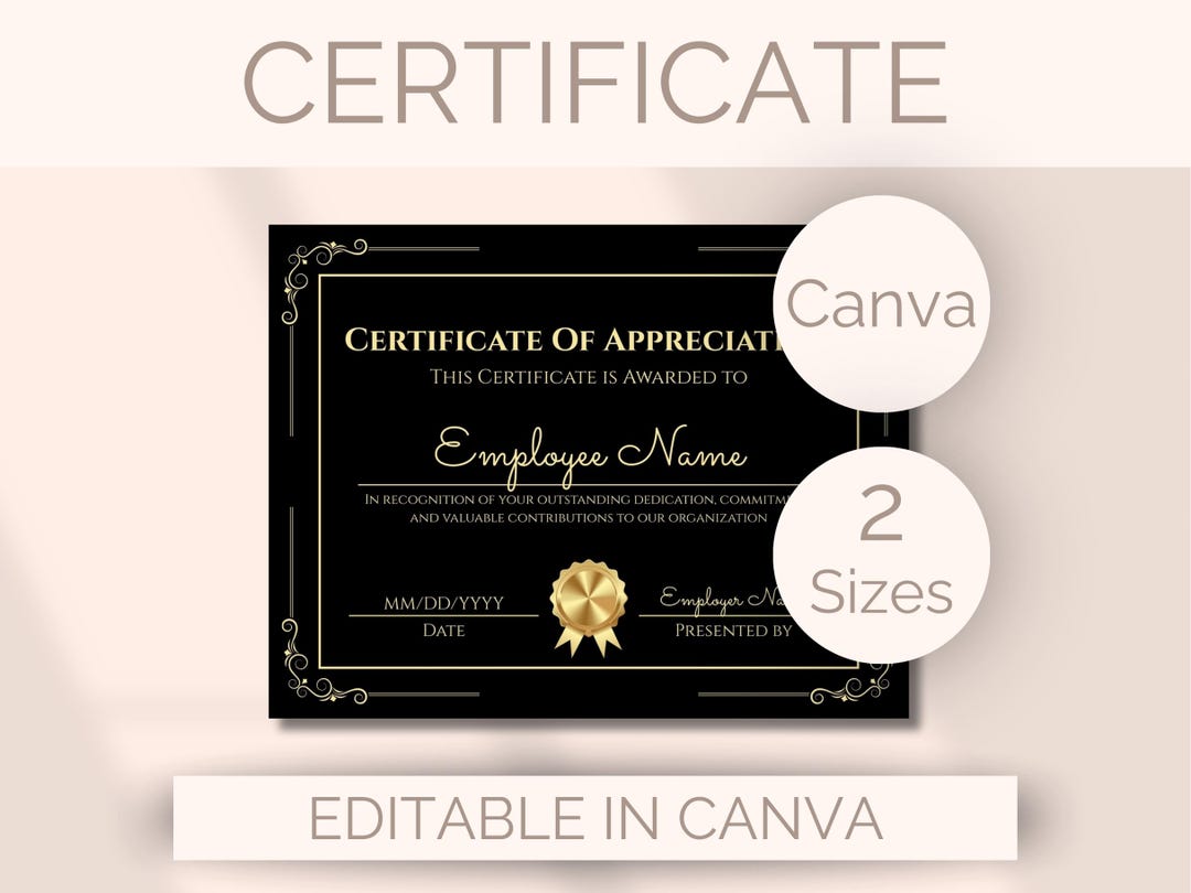 EDITABLE Certificate of Appreciation Template Employee Recognition ...