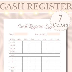 Caja registradora Registro semanal Cajón imprimible hasta el saldo Cierre de la tienda Cajero Conteo de dinero Planificador de pequeñas empresas A4 A5 Carta Descarga digital