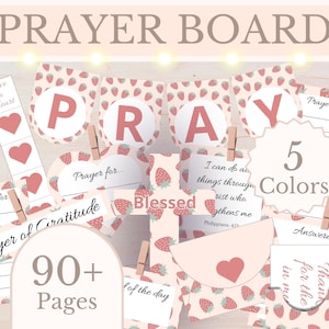 Kit de tableau de prière imprimable Kit de tableau d'affichage aux fraises Tableau de dévotion chrétienne avec enveloppes Collage bricolage Écritures bibliques Cadres En-têtes