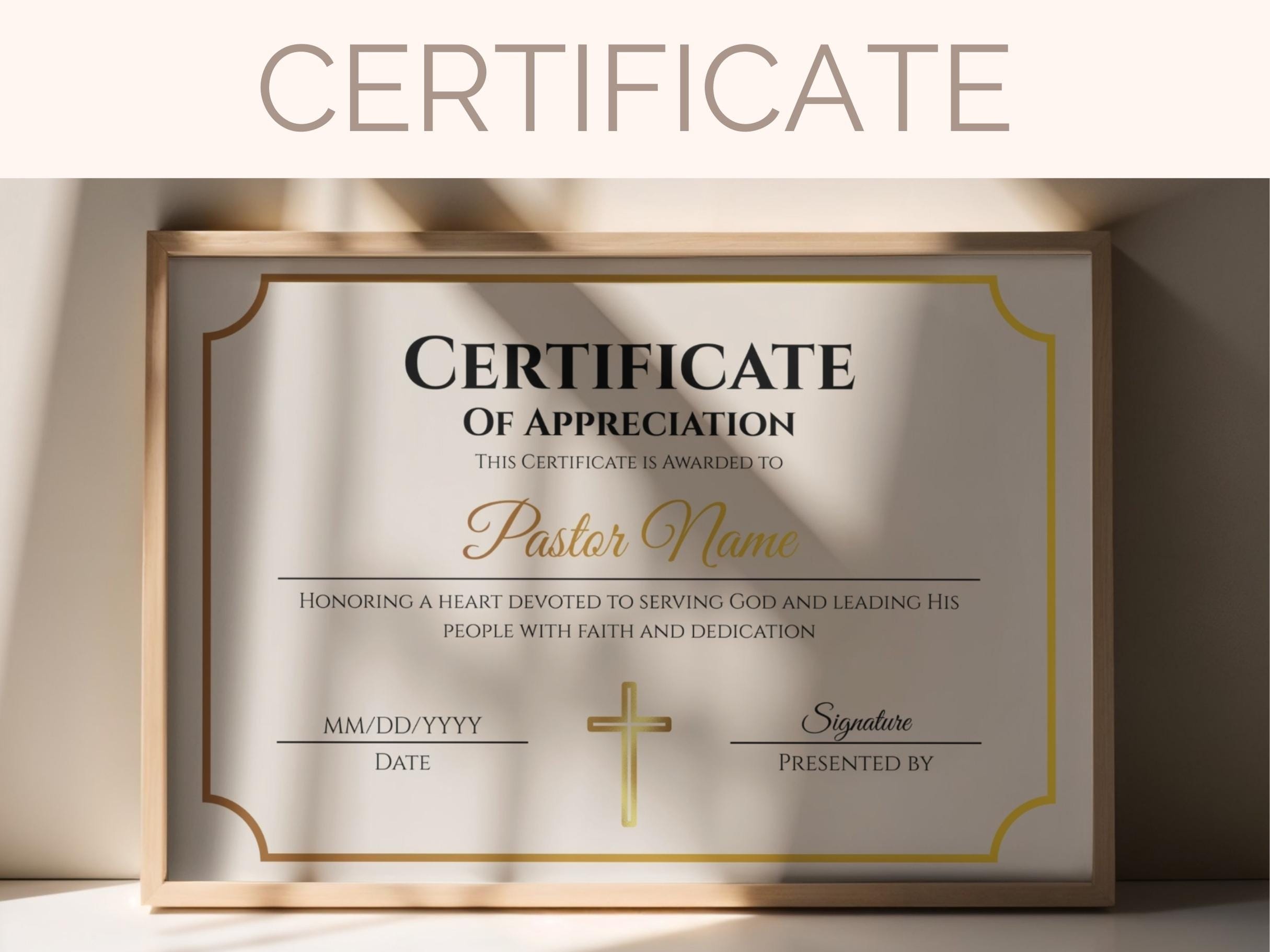 EDITABLE Church Certificate of Appreciation Template Pastor ...
