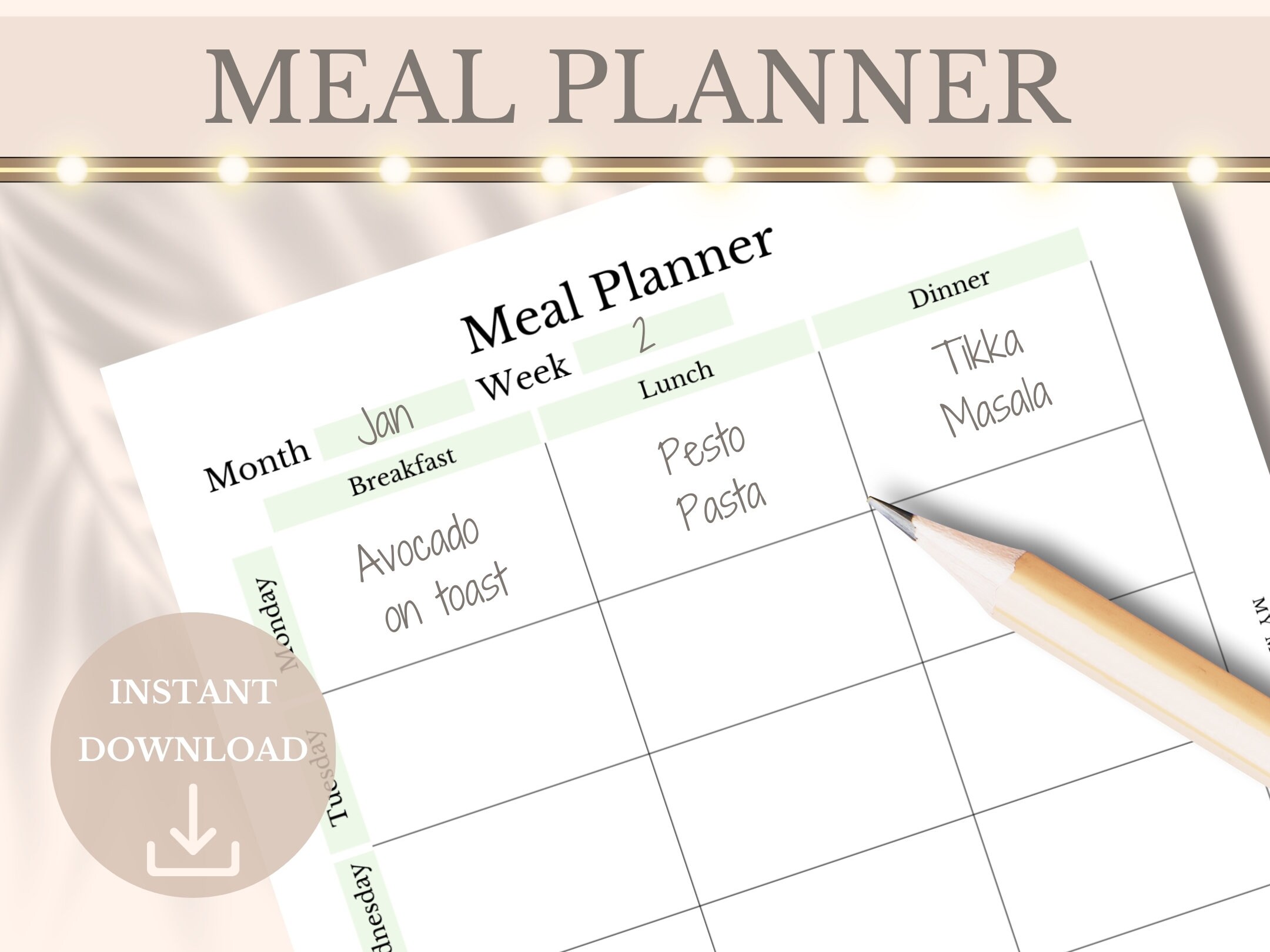 Meal Planner B6 Printable Ring Binder Insert, Minimalist Weekly Diet ...