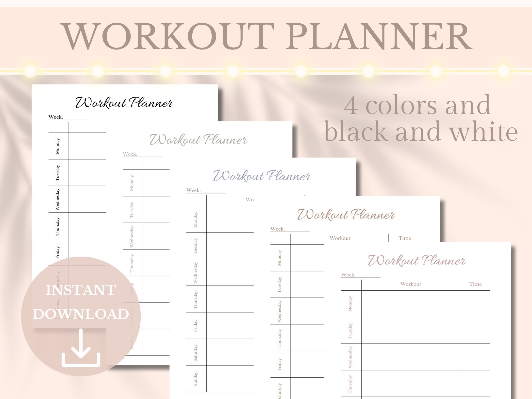 Weekly Workout Planner Printable Worksheet, Pink Weight Loss Tracker ...