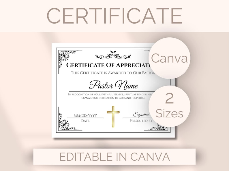 EDITABLE Church Certificate of Appreciation Template Pastor ...