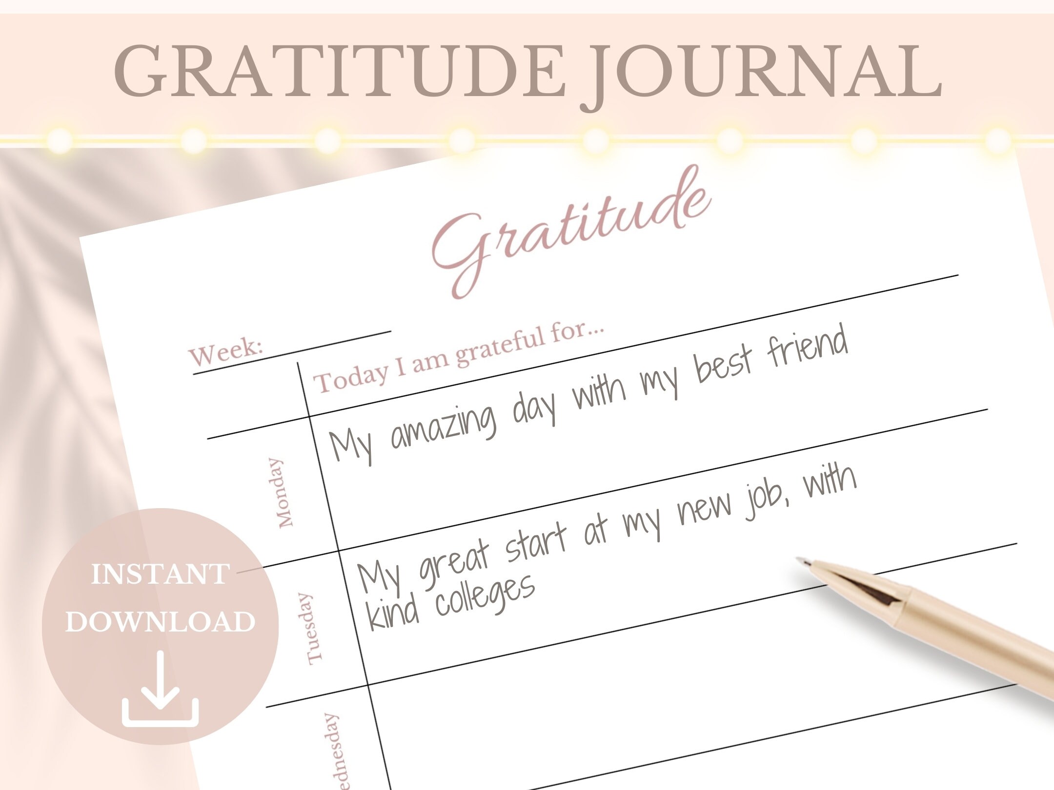 Gratitude Journal Printable Planner Weekly Appreciation List, Weekly ...