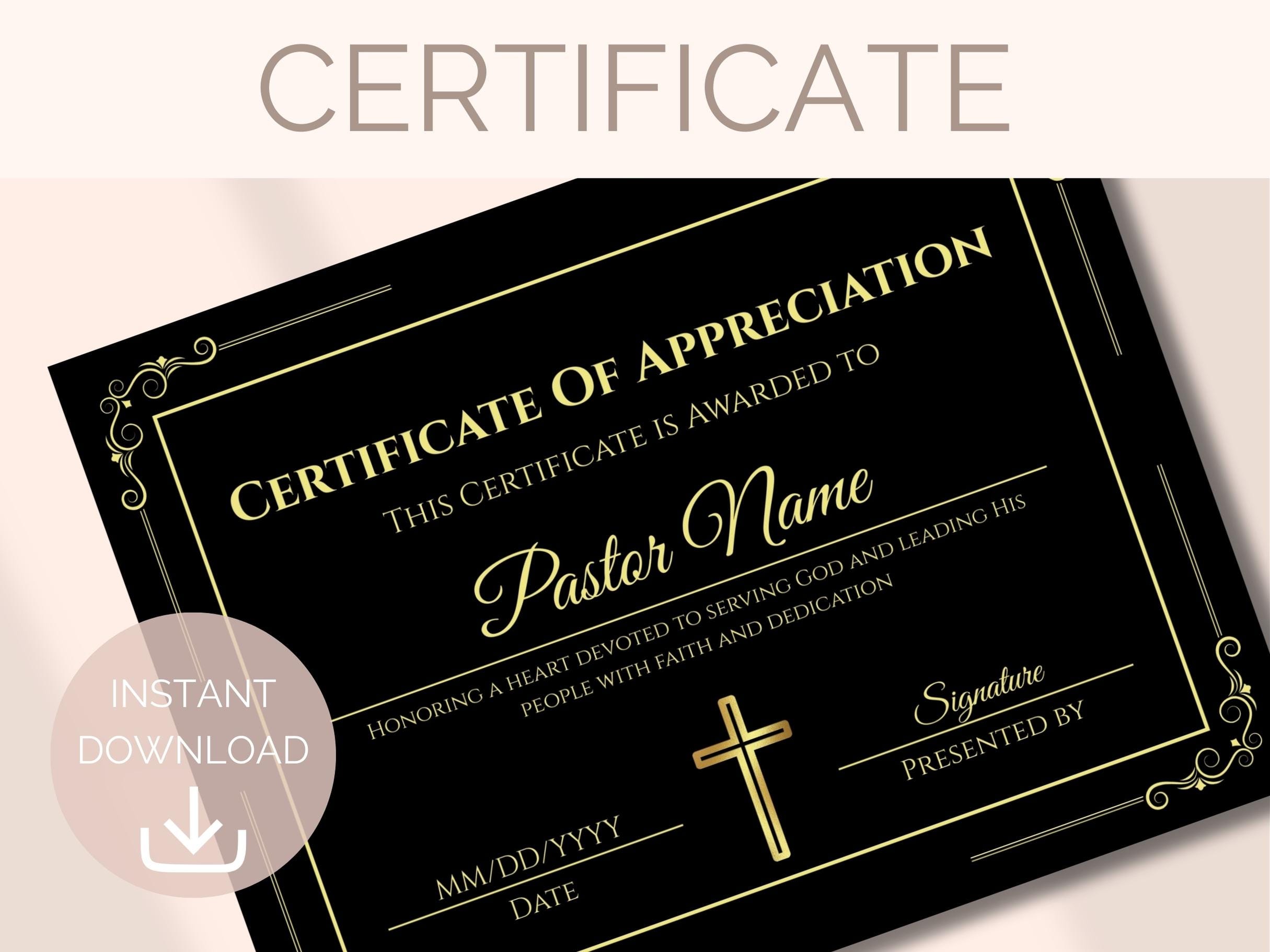 EDITABLE Church Certificate of Appreciation Template Pastor ...