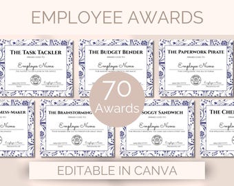 Fun Employee Awards Certificate EDITABLE Template Printable Employee Recognition Award Team Building Game Superlatives Funny Employee Award